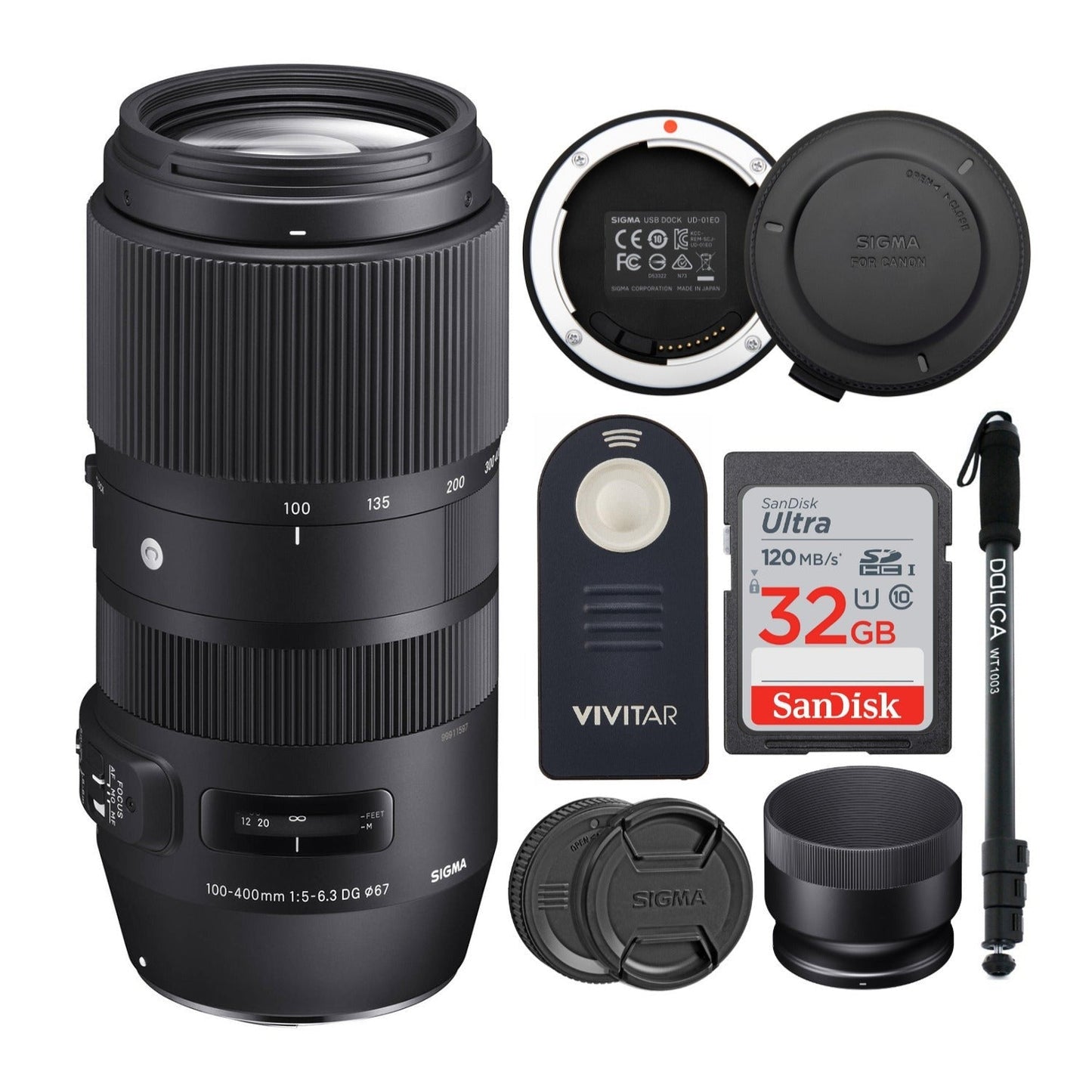 Sigma 100-400mm F5-6.3 Contemporary DG OS HSM Lens for Canon with SD Card Bundle