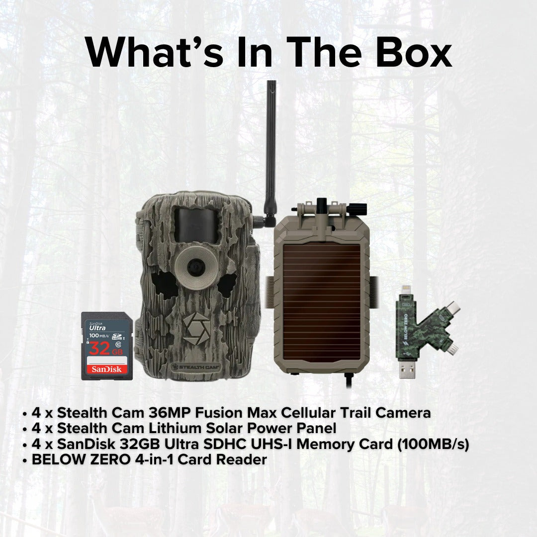 Stealth Cam Fusion MAX Dual Sim 36MP Trail Camera (2-Pack) x 2 with Battery (4-Pack) Bundle