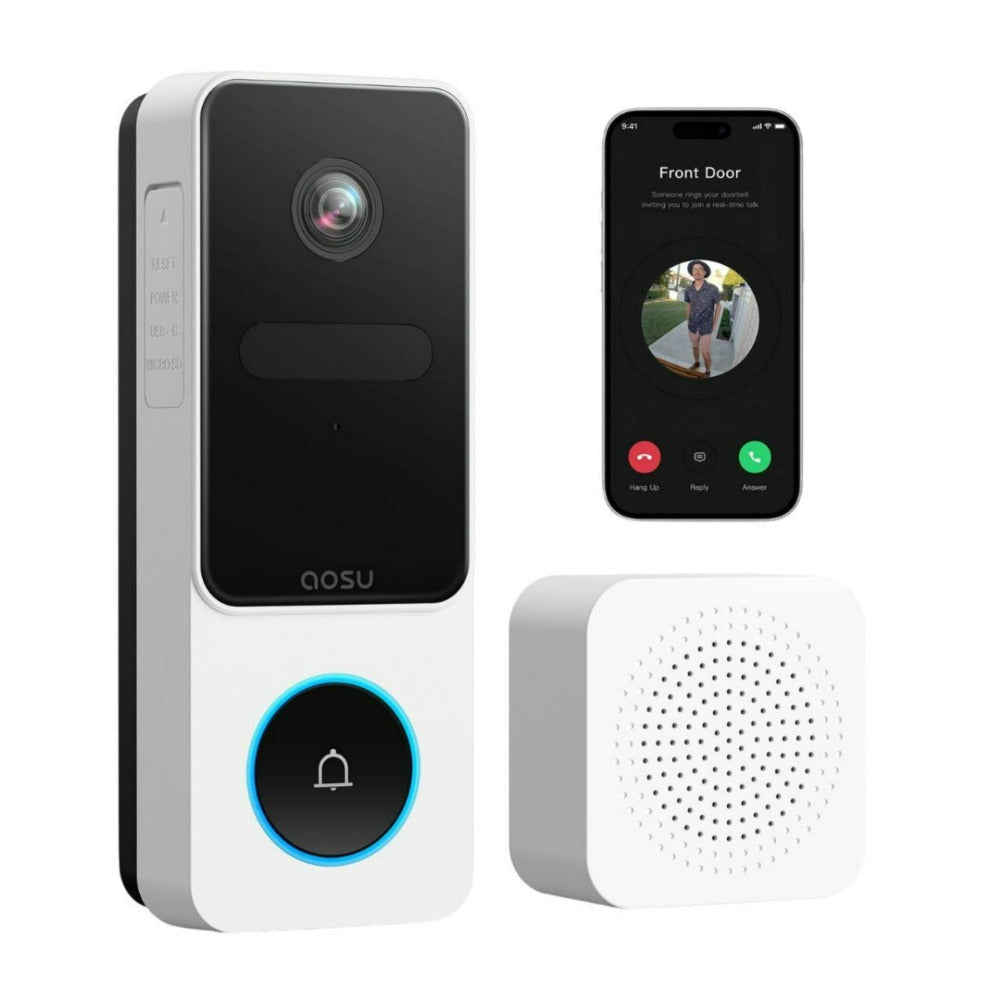 AOSU 2K QHD Waterproof Video Doorbell SE with 170 Degree Head to Toe View (2-Pk)