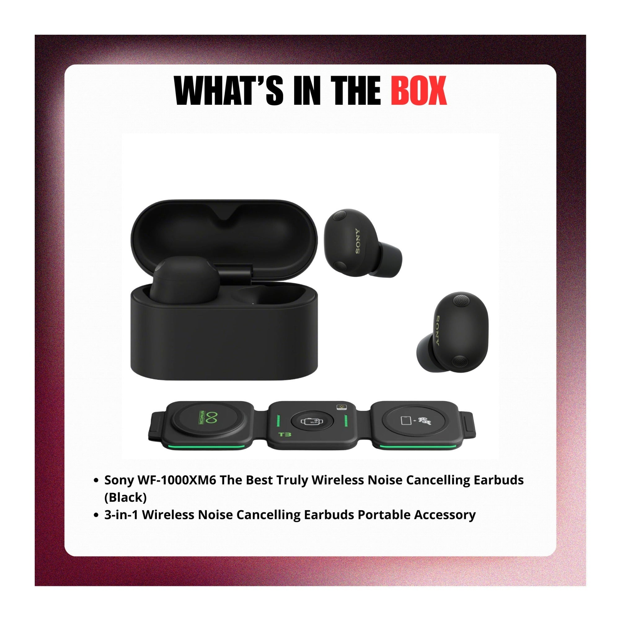 Sony WF-1000XM6 Wireless Earbuds (Black) with 3-in-1 Portable Accessory