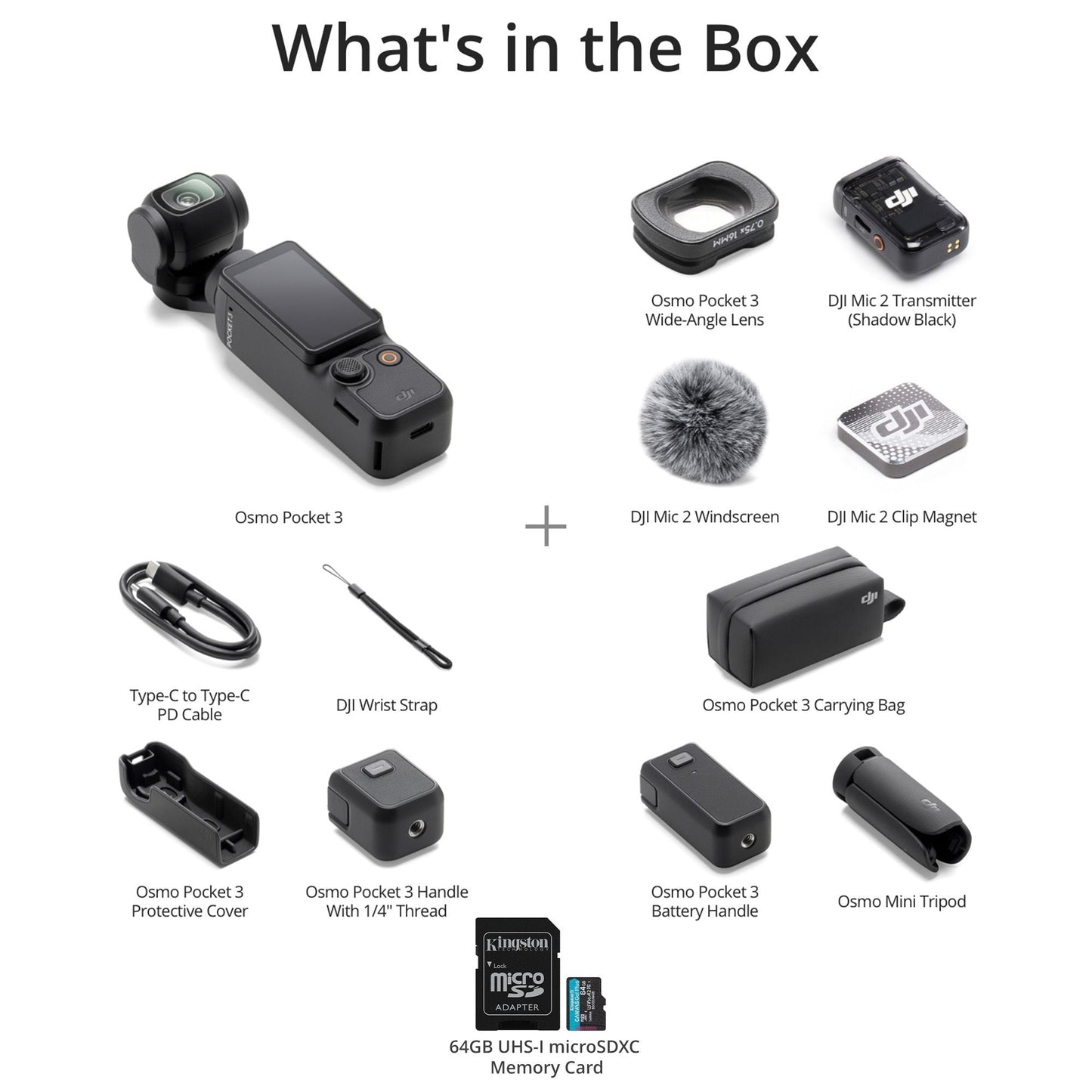 DJI Osmo Pocket 3 Creator Combo with 64GB MicroSDXC Memory Card Bundle