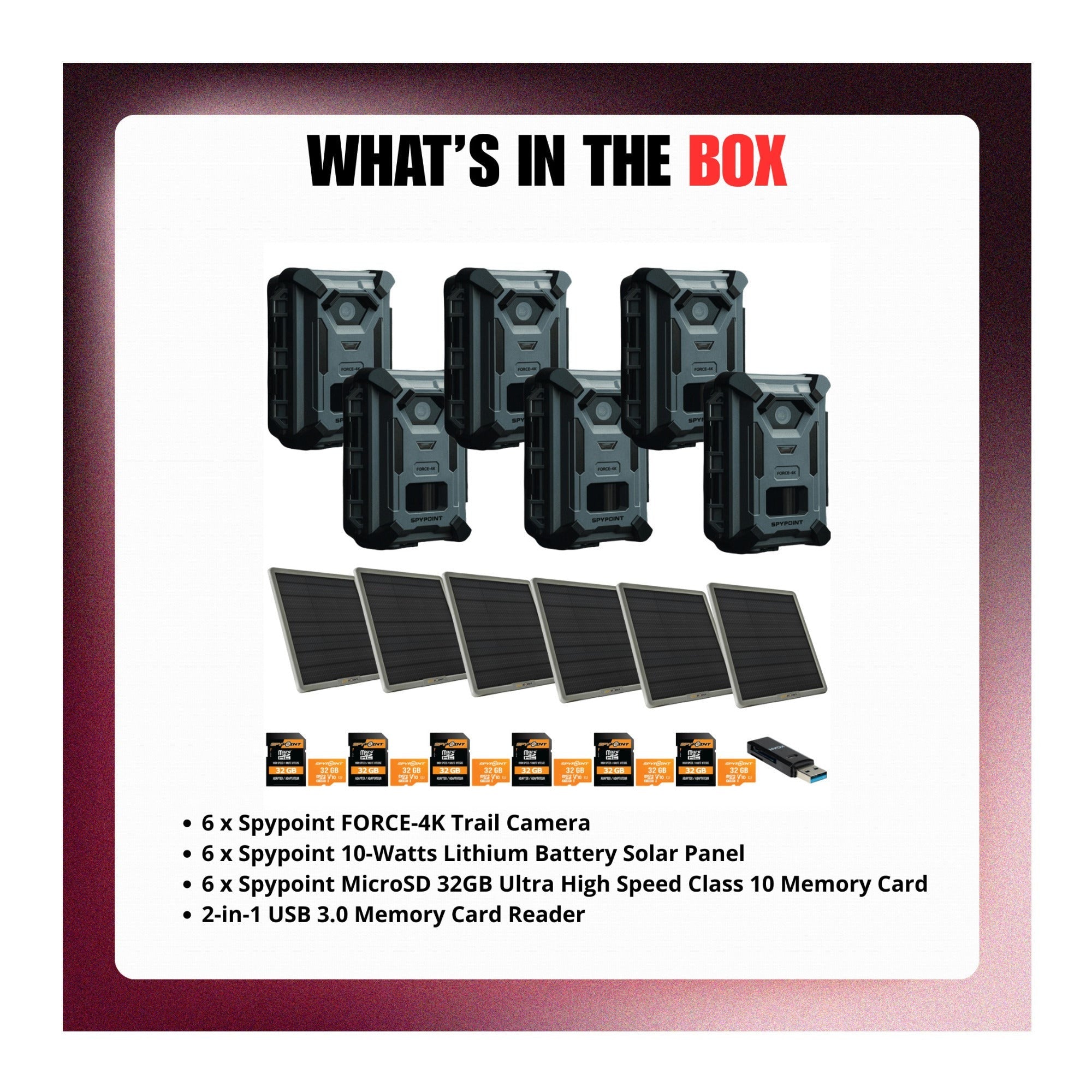 Spypoint FORCE-4K Trail Camera with 10W Solar Panel and Accessories Bundle