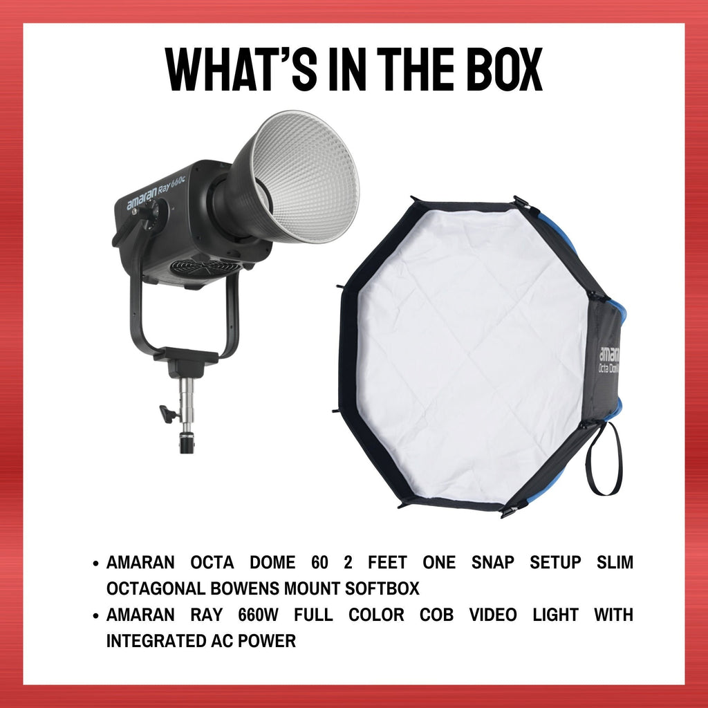 Amaran Ray 660W Full Color COB Video Light with AC Power and Octa Dome 60 Bundle