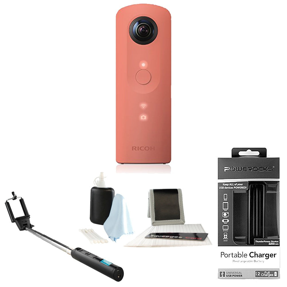 Ricoh Theta SC 360° video and still camera Pink with Focus accessory bundle