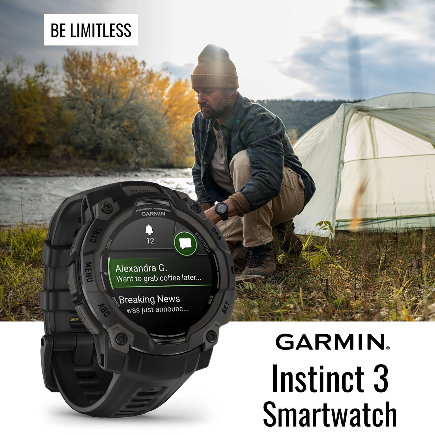 Garmin Instinct 3 45mm AMOLED GPS Smartwatch (Black) and Focus Camera Charger Stand Bundle