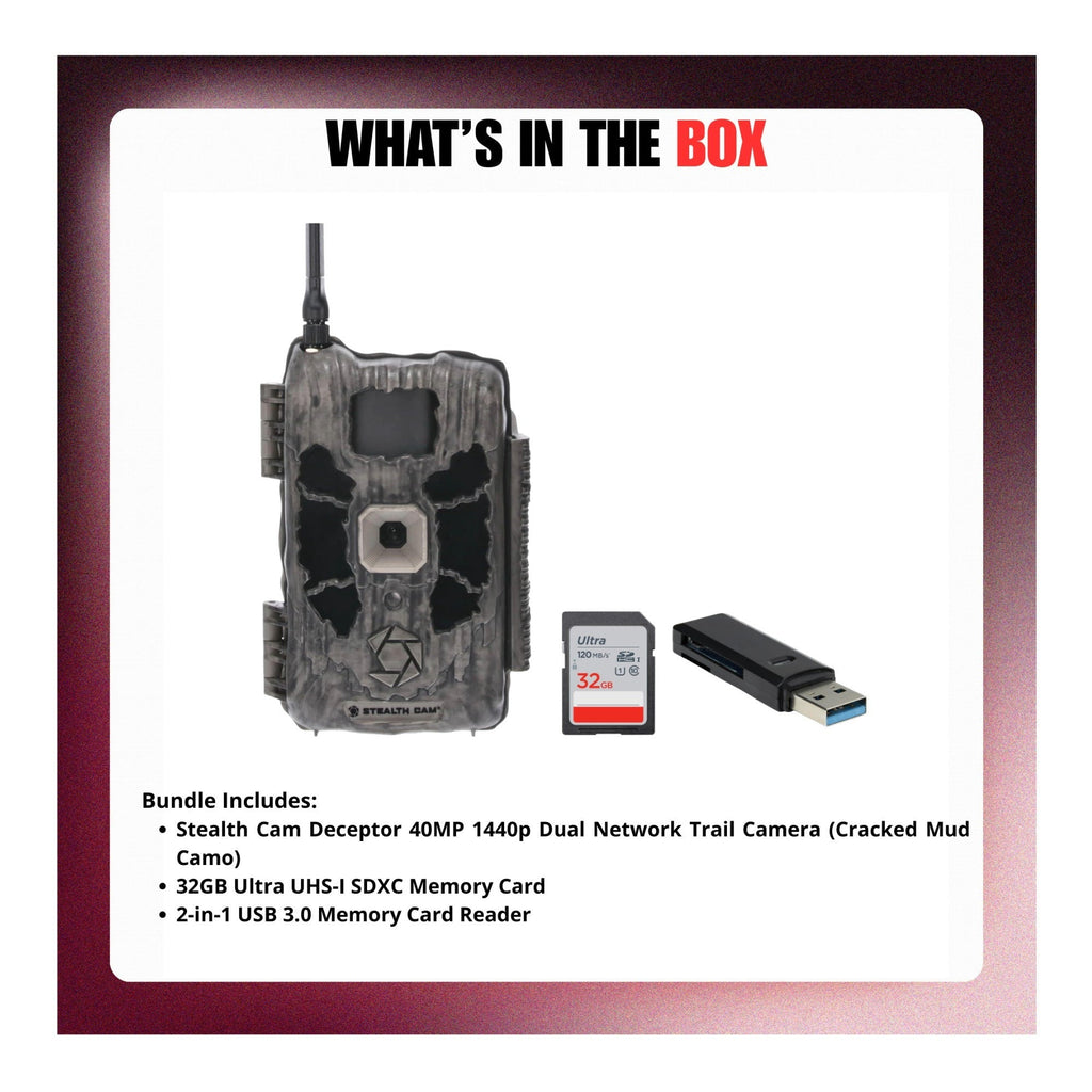 Stealth Cam Deceptor Dual Network Trail Camera w/ 32GB Memory Card & Card Reader