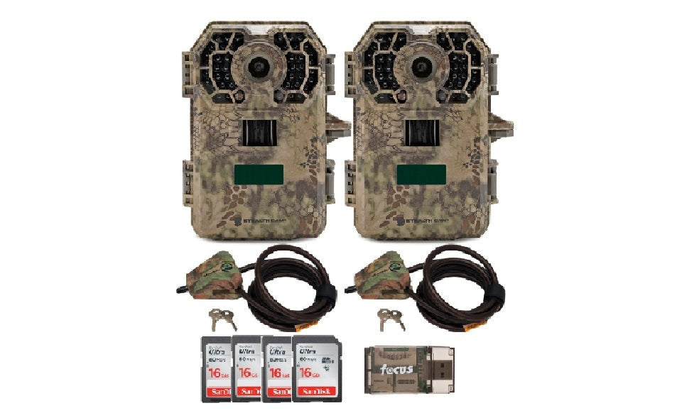 Stealth Cam 2022 G42NG 32MP Trail Camera 2-Pack with Cable Locks and 4 Cards Kit