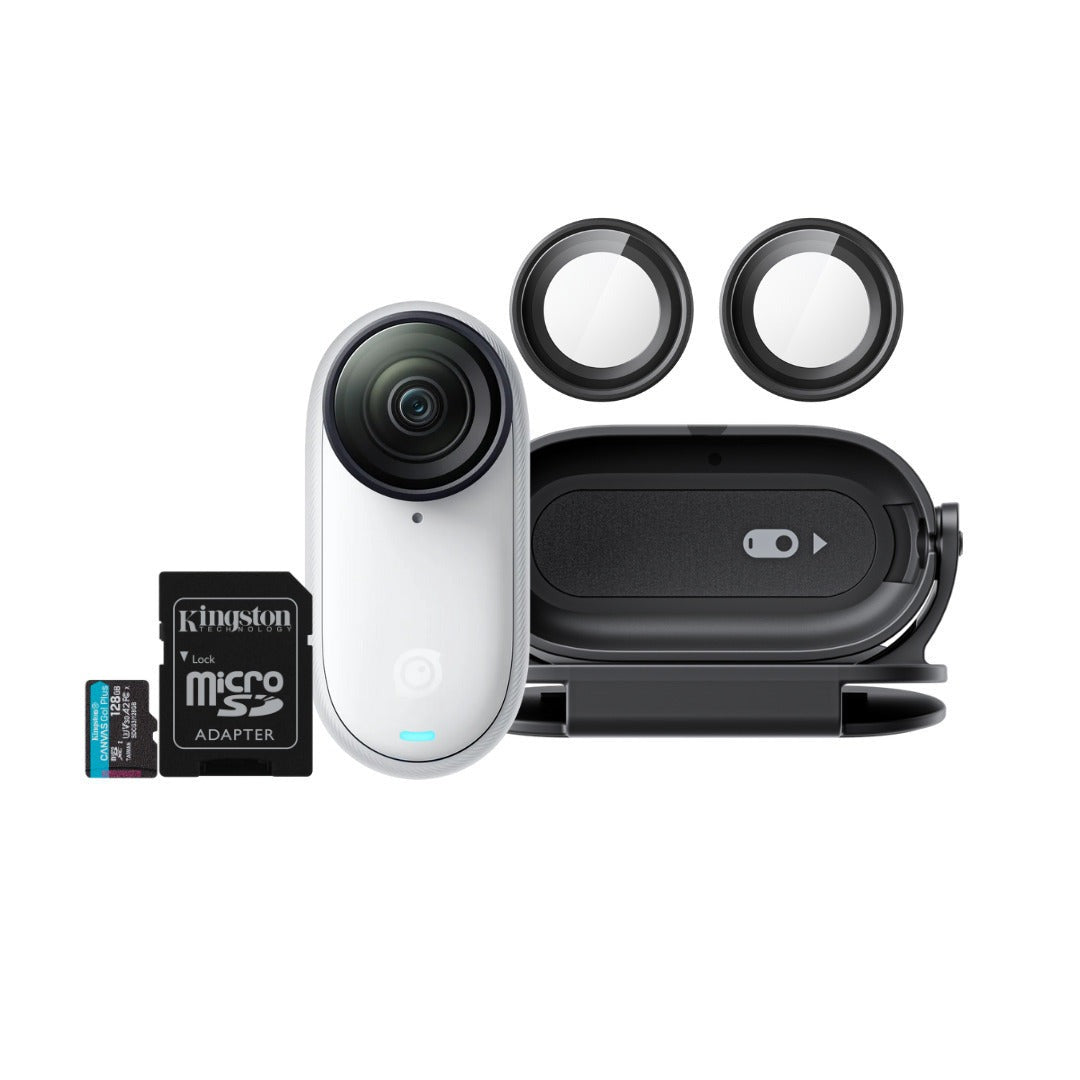 Insta360 GO 3S Action Camera (128GB, Arctic White) with Lens Guard and 128GB Memory Card Bundle