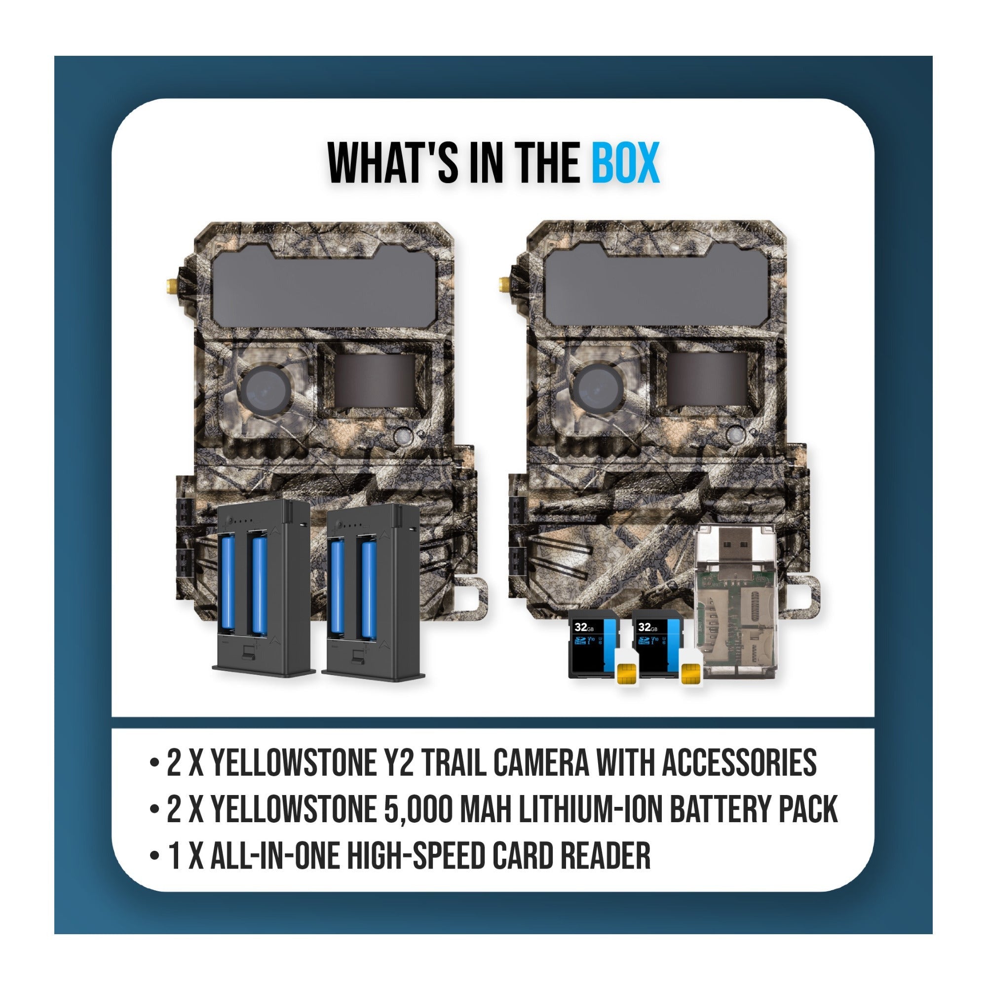 Yellowstone Y2 Camera Bundle with 5,000 mAh Battery Packs, Card Reader, and Accessories (2-Pack)