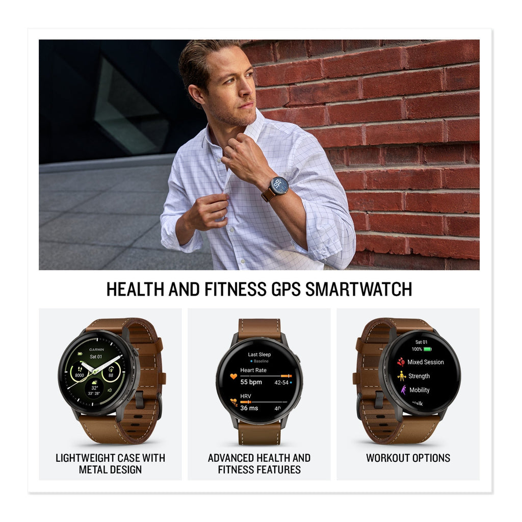 Garmin Venu 4 Smartwatch (Slate/Brown Leather)