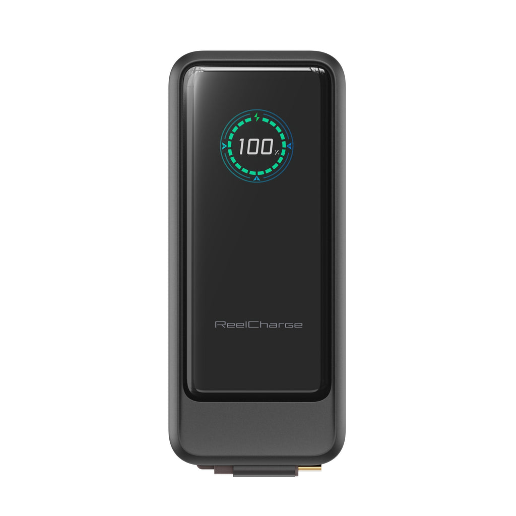 ReelCharge ReelPro 15,000 mAh Power Bank with Retractable 67W USB-C (Black)