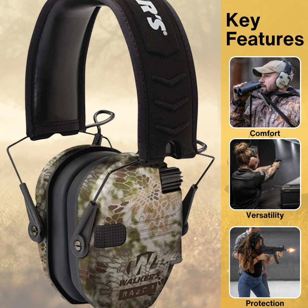 Walkers Razor Slim Electronic Ear Muffs (Kryptek Camo) Bundle