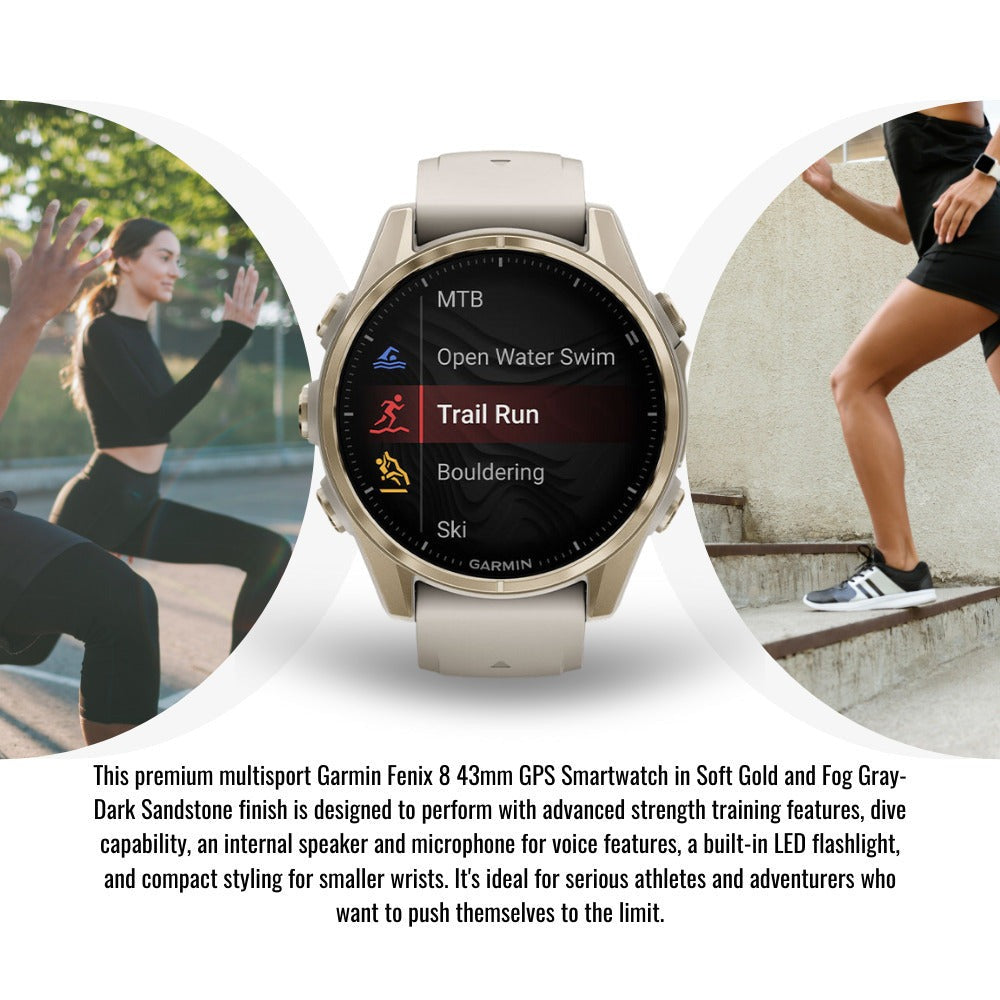 Garmin fenix 8 43mm GPS Smartwatch (Fog Gray and Sandstone) with Waterproof Hard Case Bundle