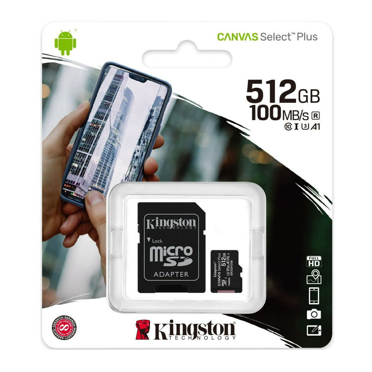 Kingston 512GB 100MB/s Read and 85MB/s Write Durable Canvas Select Plus UHS-I microSDXC Memory Card