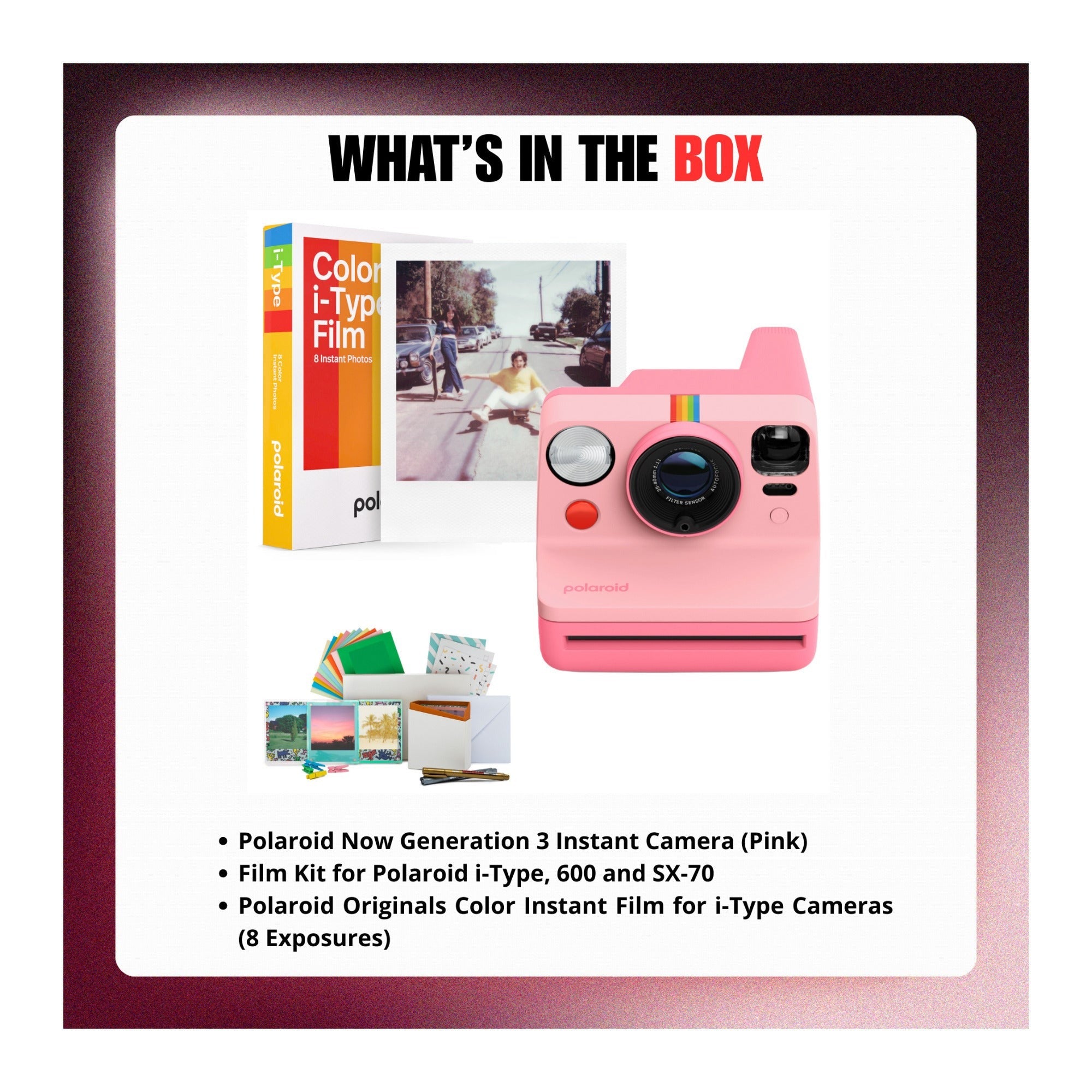Polaroid Now Generation 3 Instant Camera (Pink) with Film and Accessories Bundle