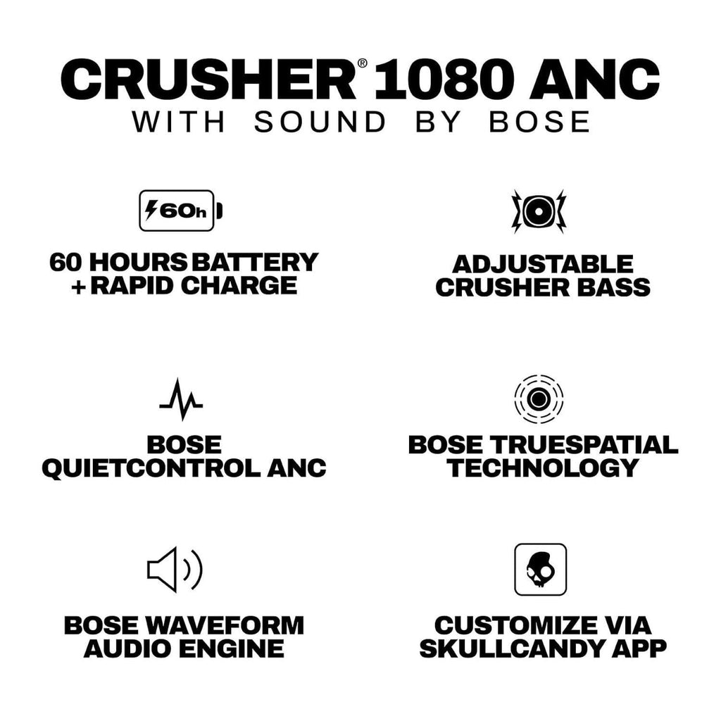 Skullcandy Crusher 1080 ANC Wireless Bluetooth Over-Ear Headphones (Cement)