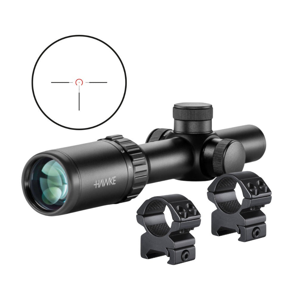 Hawke Vantage IR 1-4x20mm Turkey Dot IR Riflescope Bundle with Mount Rings (M)