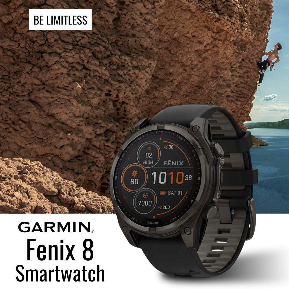 Garmin fenix 8 Sapphire Solar 47mm Smartwatch with LED Flashlight (Black and Pebble Gray) Bundle