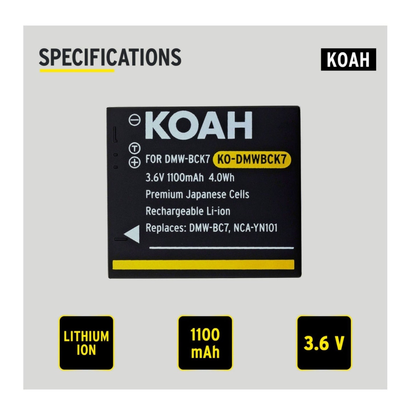 Koah PRO Panasonic DMW-BCK7 Rechargeable Replacement 1100mAh Li-ion Battery